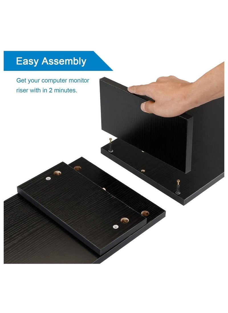 Eworld Computer Monitor Riser Laptop Stand with Cabins, Desktop Table Storage Organising Shelf Black  - Image 2