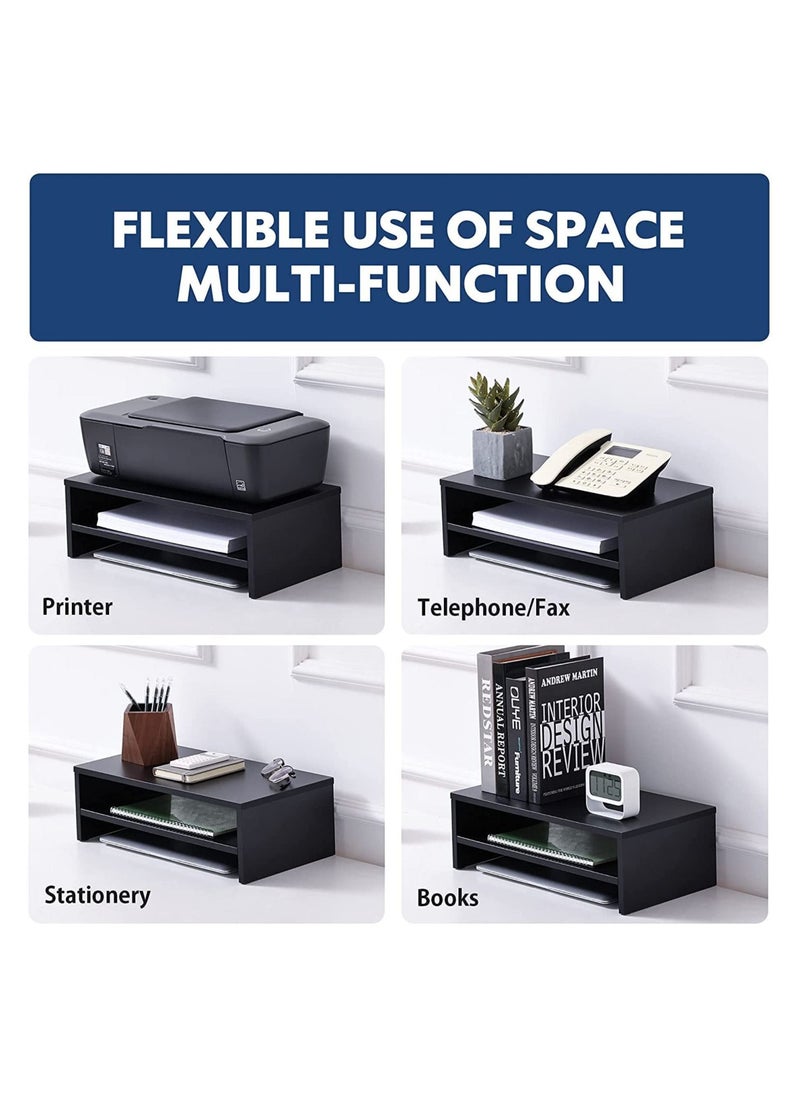 Eworld Computer Monitor Riser Laptop Stand with Cabins, Desktop Table Storage Organising Shelf Black  - Image 3