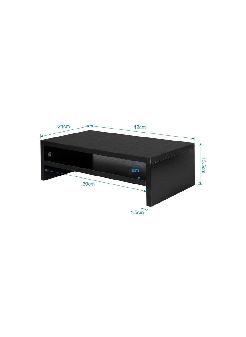 Eworld Computer Monitor Riser Laptop Stand with Cabins, Desktop Table Storage Organising Shelf Black  - Image 5