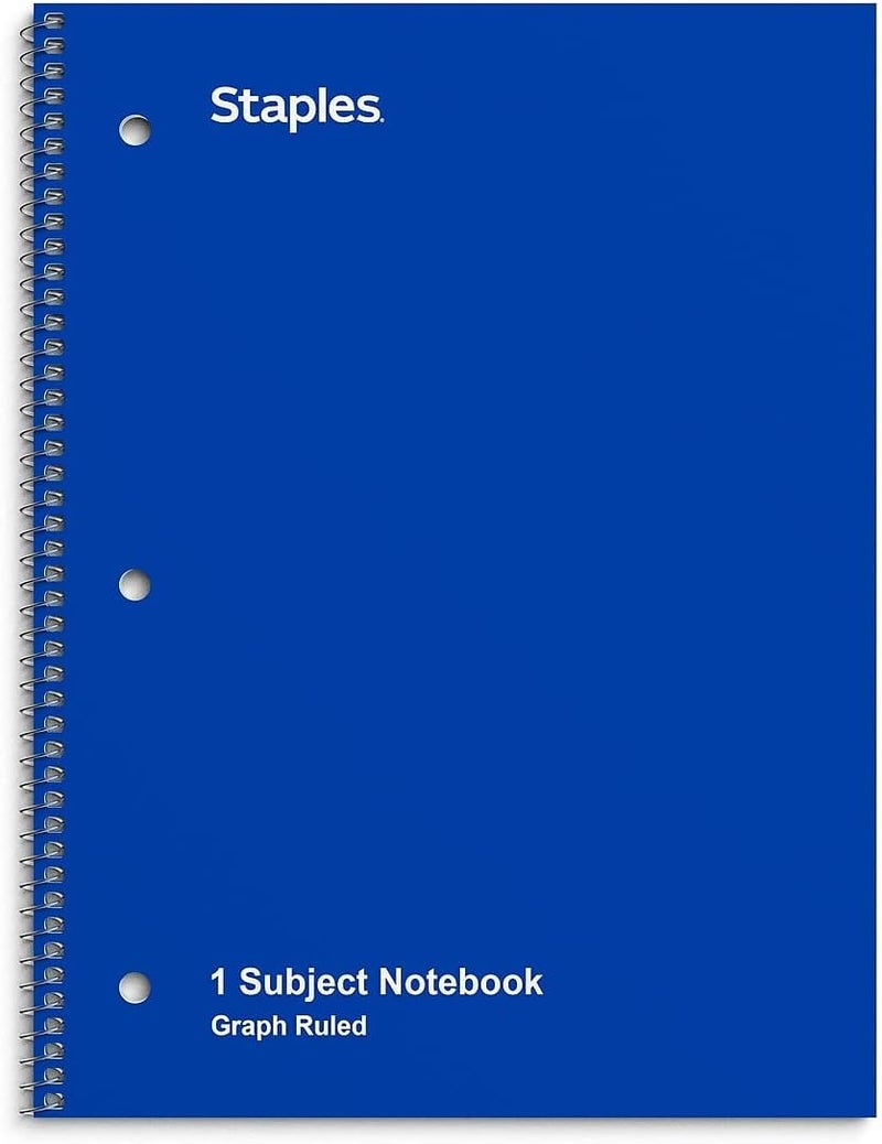 Staples STAPLES 132712 1Subject Notebook 8Inch x 105Inch Graph Ruled 70 Sheets Blue 23985B  - Image 1
