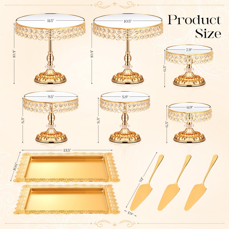 LEIFEOSH 12 Pieces Gold Cake Stand Set, Vintage Cake Display Stand with Crystal Edge and Cupcake Display Tray, Dessert Table Display Set for Wedding Party Baby Shower Anniversary Celebration - Image 2