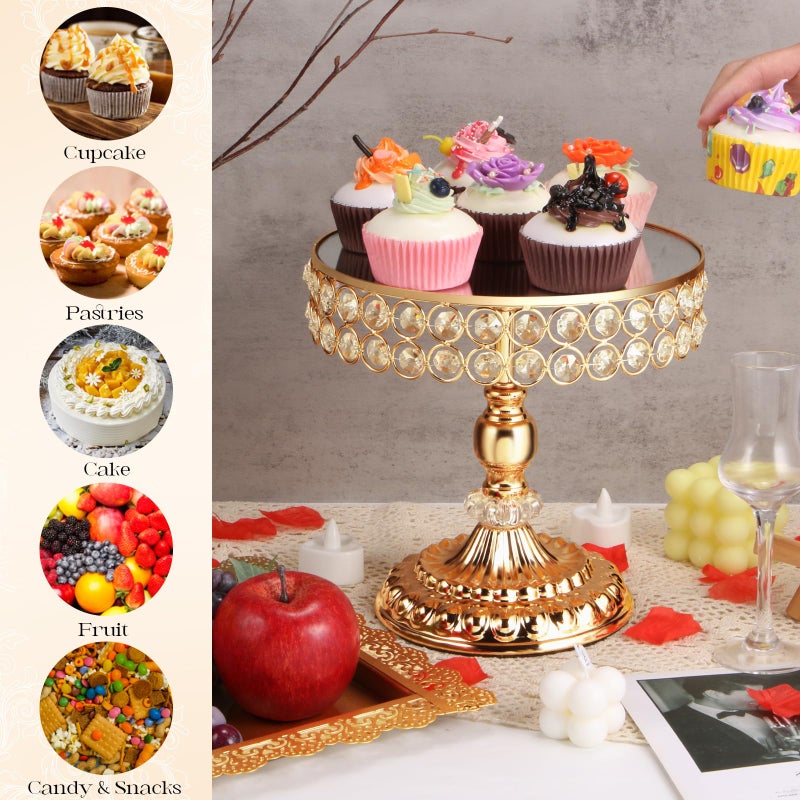 LEIFEOSH 12 Pieces Gold Cake Stand Set, Vintage Cake Display Stand with Crystal Edge and Cupcake Display Tray, Dessert Table Display Set for Wedding Party Baby Shower Anniversary Celebration - Image 4