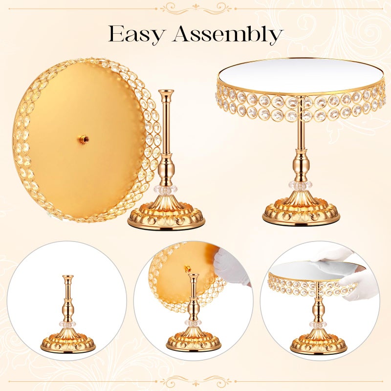 LEIFEOSH 12 Pieces Gold Cake Stand Set, Vintage Cake Display Stand with Crystal Edge and Cupcake Display Tray, Dessert Table Display Set for Wedding Party Baby Shower Anniversary Celebration - Image 5