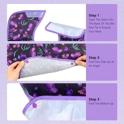 Pedobi Adult Bibs - 3 Pcs Washable Clothing Protector with Crumb Catcher, Adult Bibs for Elderly Women Eating Washable Flower - Image 4