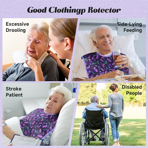 Pedobi Adult Bibs - 3 Pcs Washable Clothing Protector with Crumb Catcher, Adult Bibs for Elderly Women Eating Washable Flower - Image 5