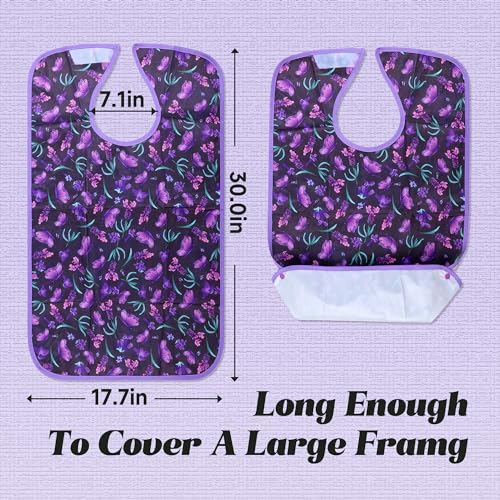 Pedobi Adult Bibs - 3 Pcs Washable Clothing Protector with Crumb Catcher, Adult Bibs for Elderly Women Eating Washable Flower - Image 2