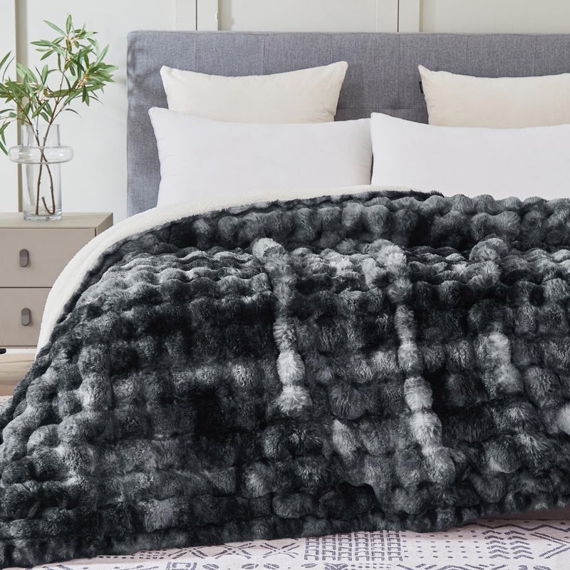 Serenhom 50x60 Inches Ultra-Soft Fuzzy Faux Fur Plush Throw Blanket - Thick  Warm Sherpa for Couch  Sofa  Bedroom  Camping - Decorative Blanket for Cozy Warmth  Bubble Black Tie Dye - Image 4