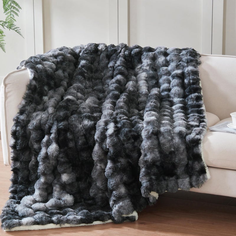 Serenhom 50x60 Inches Ultra-Soft Fuzzy Faux Fur Plush Throw Blanket - Thick  Warm Sherpa for Couch  Sofa  Bedroom  Camping - Decorative Blanket for Cozy Warmth  Bubble Black Tie Dye - Image 1