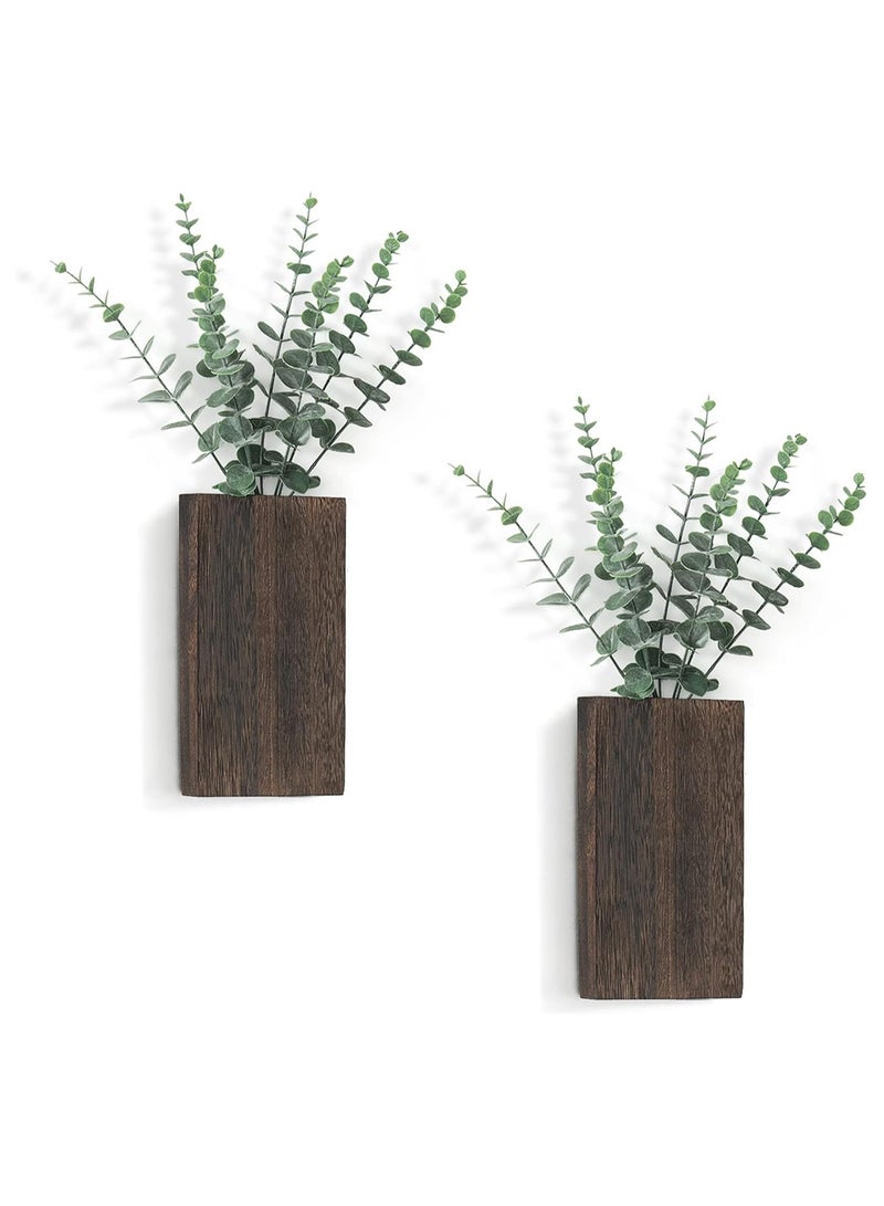 KASTWAVE 2 Pack Wood Wall Planter Vase, Hanging Baskets Planter, with Plant Farmhouse Wall Hanging Decor Pocket Planter, for Indoor Fake Plants Greenery, Living Room Bedroom Kitchen Home Office Decoration - Image 1
