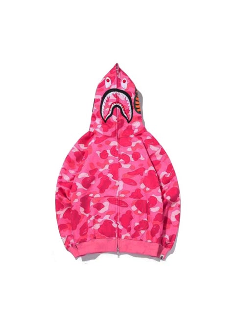 Classic Camouflage Shark Hoodie Cardigan Zipper Embroidered Jacket for Men and Women