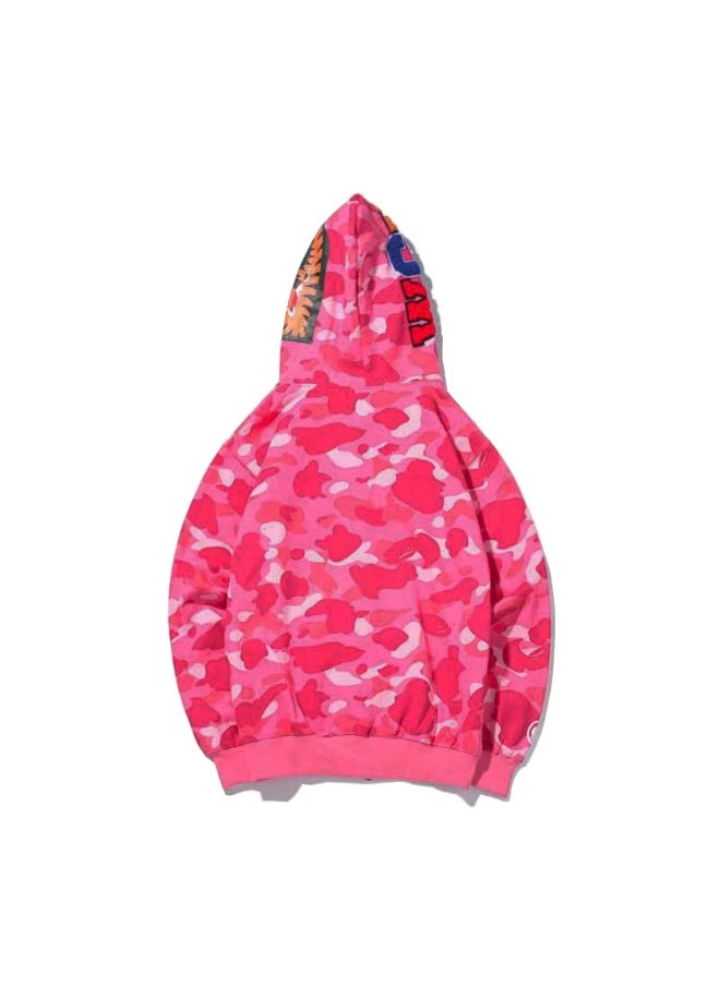 NIBEMINENT - Classic Camouflage Shark Hoodie Cardigan Zipper Embroidered Jacket for Men and Women - Image 1