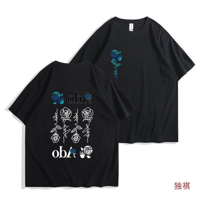 Ado Blue Rose T-Shirt Wish World Tour Merch T-Shirt Men'S Women'S Fashion Casual Harajuku Short Sleeve - Image 2