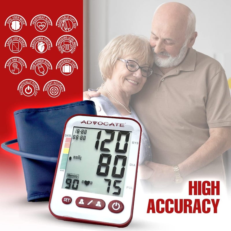 advocate Digital High Blood Pressure Monitor for Home Use Automatic Readings for Upper Arm Fit Records Data for up to 2 Separate People BP Cuff Machine Extra Large - Image 2