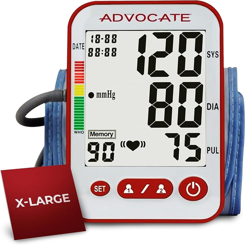 advocate Digital High Blood Pressure Monitor for Home Use Automatic Readings for Upper Arm Fit Records Data for up to 2 Separate People BP Cuff Machine Extra Large - Image 1