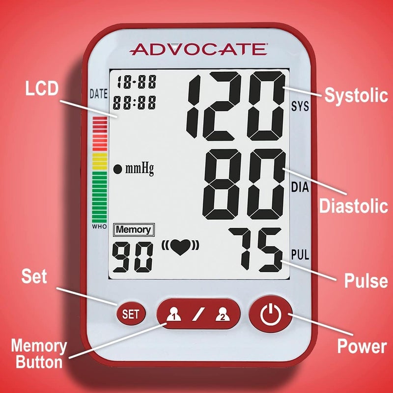advocate Digital High Blood Pressure Monitor for Home Use Automatic Readings for Upper Arm Fit Records Data for up to 2 Separate People BP Cuff Machine Extra Large - Image 5