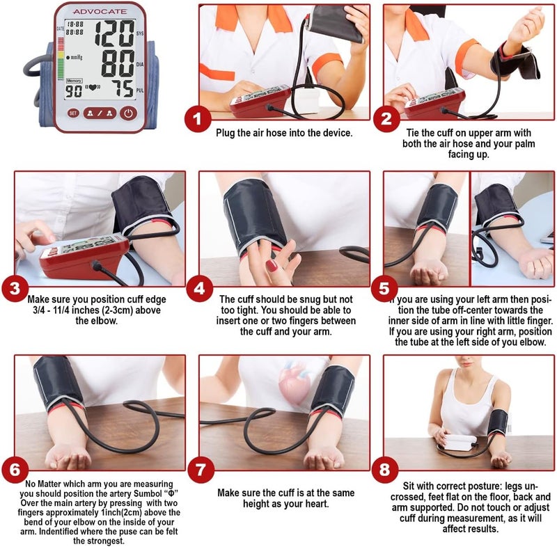 advocate Digital High Blood Pressure Monitor for Home Use Automatic Readings for Upper Arm Fit Records Data for up to 2 Separate People BP Cuff Machine Extra Large - Image 4