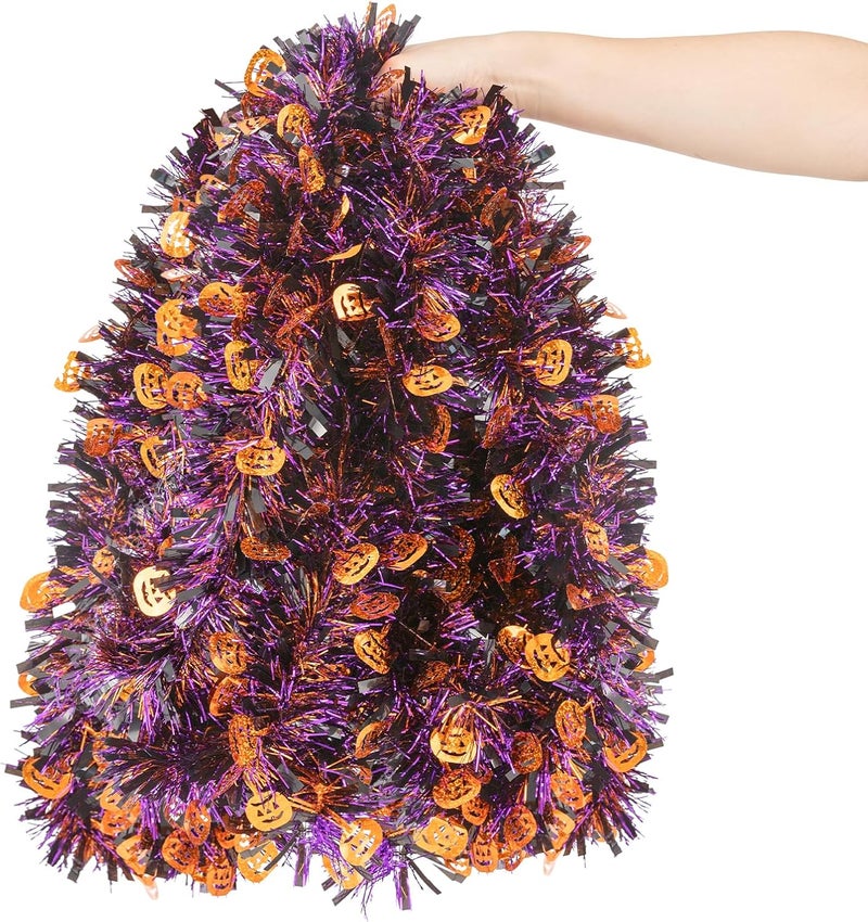 CIPOWM 33FT Halloween Tinsel Garland, Black Orange Purple Metallic Twist Foil Tinsel Garland with Pumpkin Ornament Shiny Pumpkin Hanging Garland for Halloween Party Indoor Outdoor Decoration - Image 1