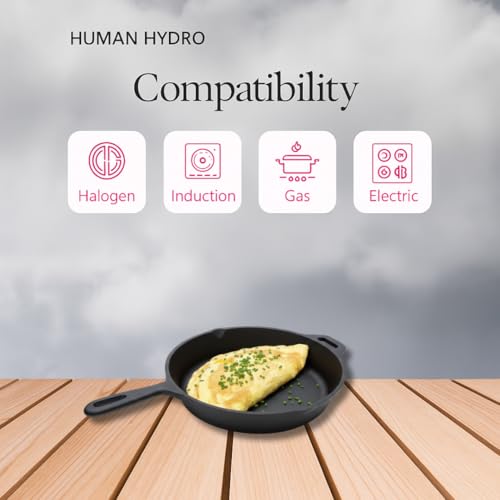 Human Hydro Pre-Seasoned Cast Iron Fry Pan, 25cm/10 inch, 100% Natural, Nonstick and Non-Toxic, Induction Friendly, Perfect for Eggs, Omelets, Frying and Sautéing, Black (25 CM) - Image 3