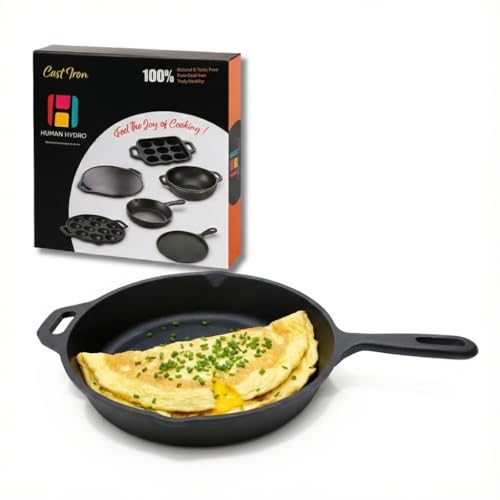 Human Hydro Pre-Seasoned Cast Iron Fry Pan, 25cm/10 inch, 100% Natural, Nonstick and Non-Toxic, Induction Friendly, Perfect for Eggs, Omelets, Frying and Sautéing, Black (25 CM) - Image 1