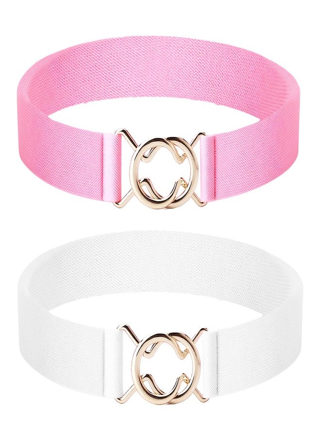Gallipower 2Pack Waist Belt For Girls,Elastic Belt For Girls,Metal Buckle Waist Belts For Girl,Belts For Women,Girl Belts For Waist Size 26"-43"(White,Pink) - Image 1