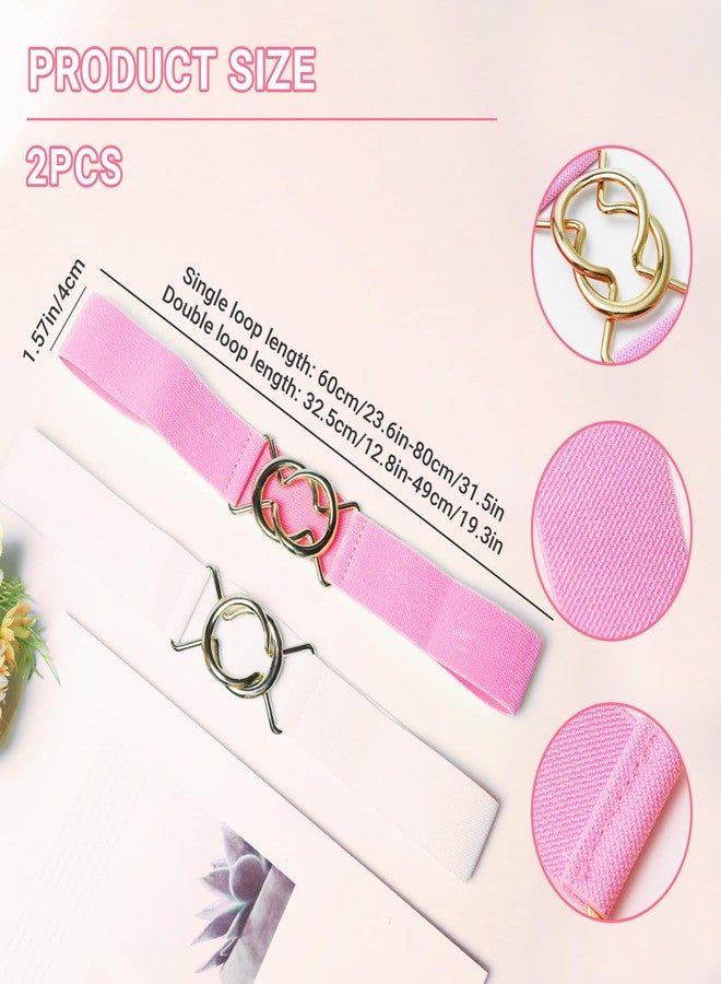 Gallipower 2Pack Waist Belt For Girls,Elastic Belt For Girls,Metal Buckle Waist Belts For Girl,Belts For Women,Girl Belts For Waist Size 26"-43"(White,Pink) - Image 2