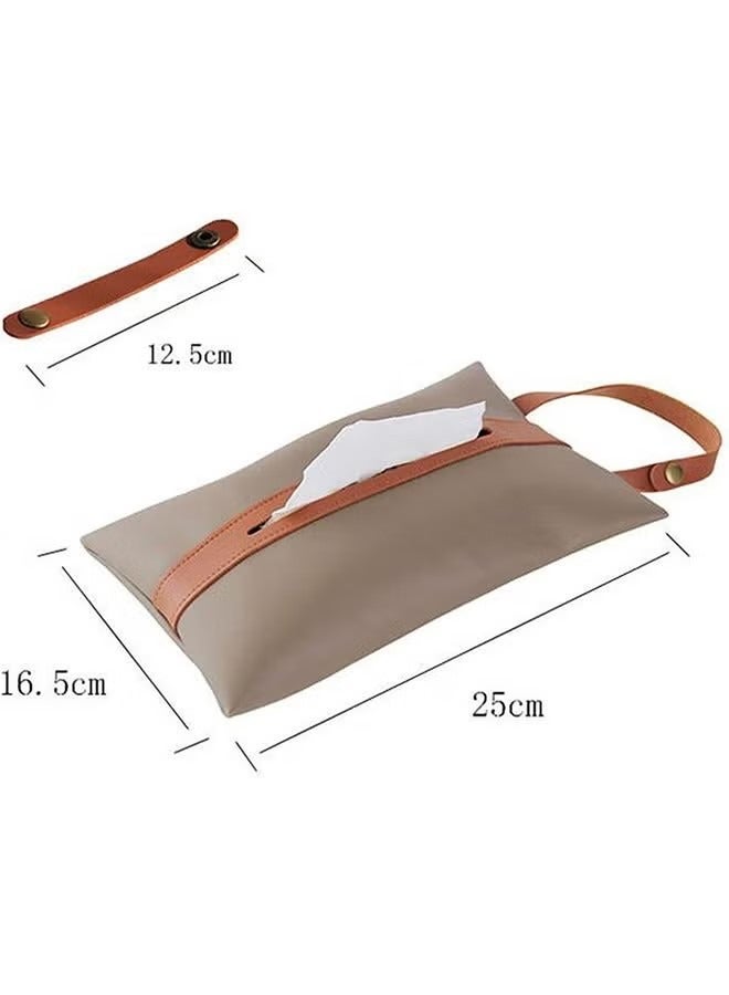 Tissue Bag Tissues Box, PU Leather Hanging Storage Case, Pouch Box Napkin Case Container for Home Car Office Cafe Restaurant (Beige White+Brown) - Image 2
