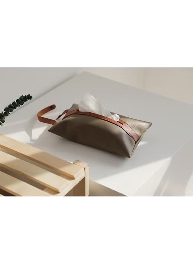 Tissue Bag Tissues Box, PU Leather Hanging Storage Case, Pouch Box Napkin Case Container for Home Car Office Cafe Restaurant (Beige White+Brown) - Image 5