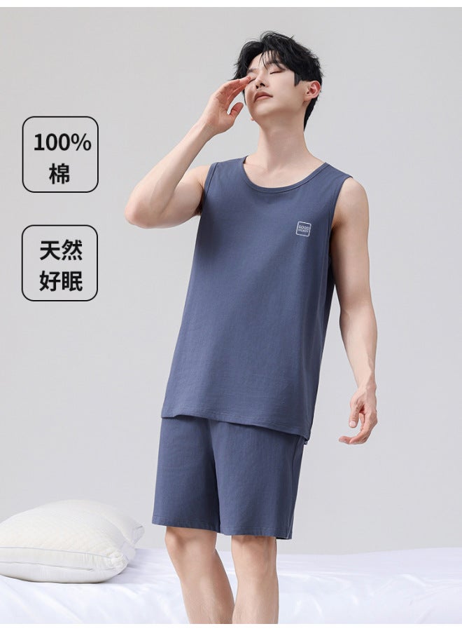 Pajamas Men's Pure Cotton Homewear Men's Vest Shorts Set 100% Cotton Sleeveless Vest  New Two-piece Set