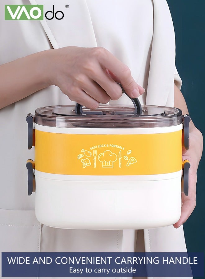 VAOdo Stainless Steel Student Lunch Box Long-term Preservation Separation Leak-proof Large Capacity Stainless Steel Lunch Box With Tableware Yellow  - Image 5