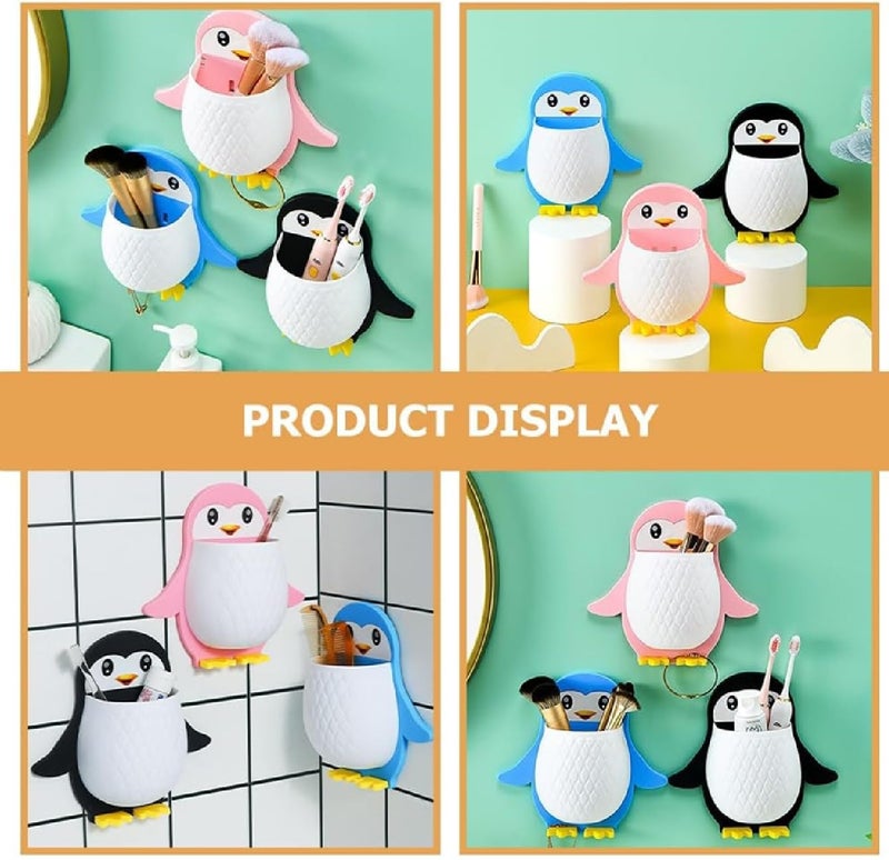 Winberg Penguin Wall Mount Remote Control Holder 1Pcs, Toothbrush Storage Box, Self-Adhesive Bathroom Organiser, Pink Blue Black PNG - Image 2
