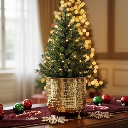 BEHOMA Metal Hammered Planter for Home Decor | Decorative for Indoor Outdoor Balcony Living Room | Table Decorative Plant Pot for Gifting | Size Height- 6" x Dia. 6" inch | Golden (Plant Not Included) - Image 2