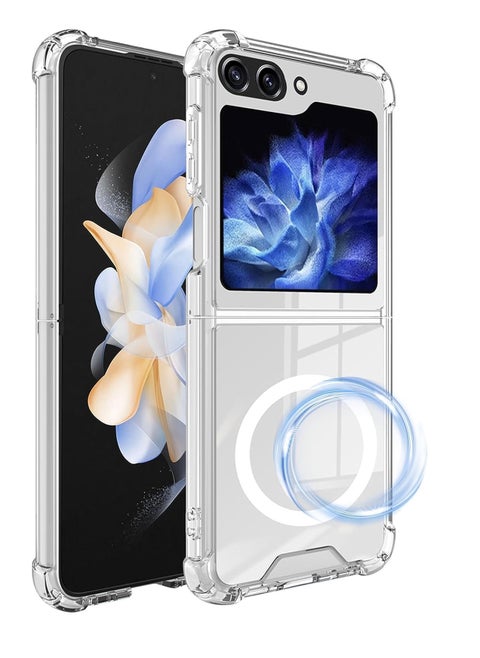 جراب مغناطيسي شفاف لموبايل سامسونج جالاكسي زد فليب 5 من تين تيك _ Samsung Galaxy Z Flip 5 MagSafe ، متوافق مع الشحن اللاسلكي ماج سيف ، جراب مضاد للصدمات والاصفرار عالي الجودة – تين تك