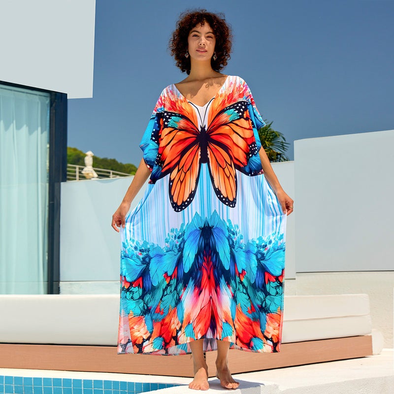 Women's Cotton Tie Dye Beach Maxi Dress Loose Cover Up Bikini Wrap - Image 2