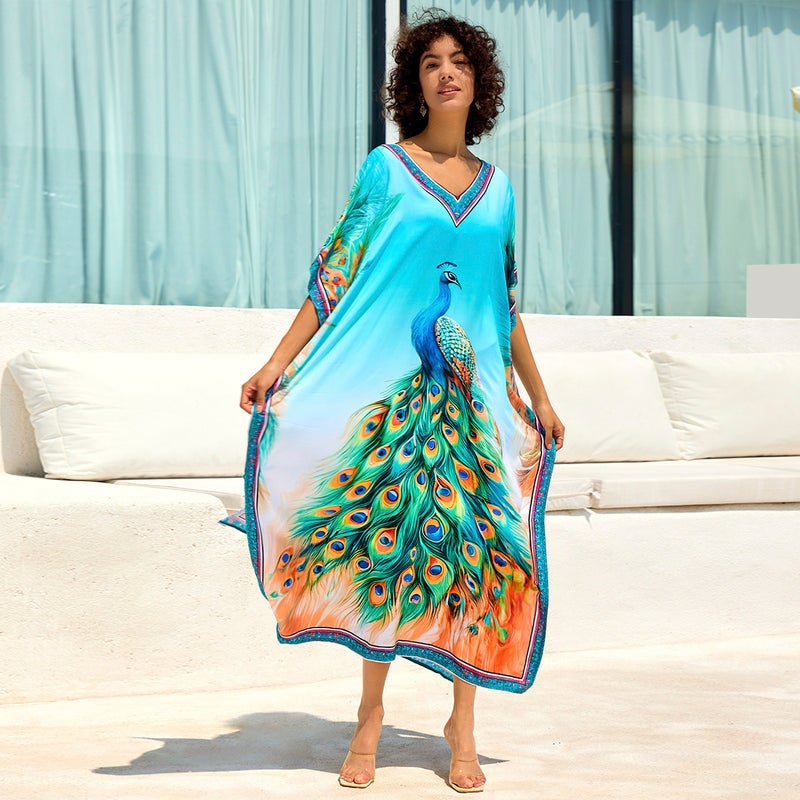 Women's Cotton Tie Dye Beach Maxi Dress Loose Cover Up Bikini Wrap - Image 1