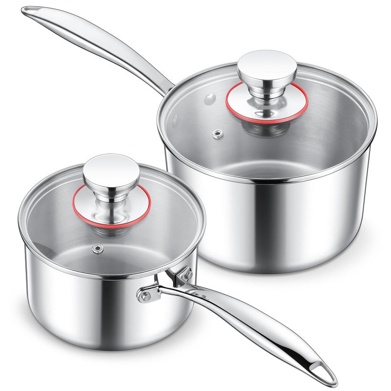 Efar Stainless Steel Saucepan Set  1Qt  2 Qt Triply Sauce Pan Pot with Lid for Cooking Pasta Warming Milk Boiling Water Small Metal Cookware for Kitchen Induction Ready  Heavy Duty