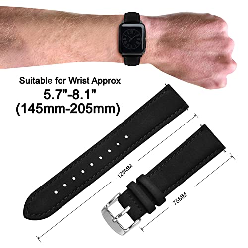 ANNEFIT 22mm Watch Band with Stainless Steel Silver Buckle Vintage Nubuck Suede Soft Leather Watch Strap with Quick Release Black - Image 3