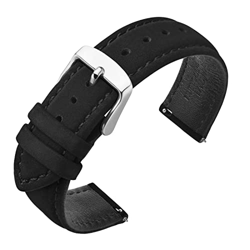 ANNEFIT 22mm Watch Band with Stainless Steel Silver Buckle Vintage Nubuck Suede Soft Leather Watch Strap with Quick Release Black - Image 1