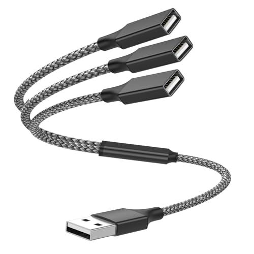 POHFP USB Y Splitter 1 in 3 Out (1Ft/30cm), USB Male to 3 Female Cable for PC/Laptop/MacBook/Keyboard/PS4/PS5/Flash Drive/LED Etc.(Black) - Image 1