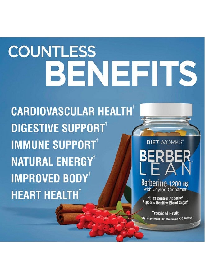 DietWorks BerberLean Gummies with Ceylon Cinnamon, Berberine Gummies, Promotes Energy, Digestive Support, Immune Health, 60 Gummies, Tropical Fruit Flavor - Image 2