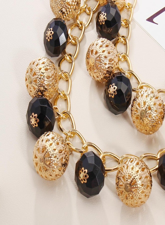 بوكار قلادة بوكار ذات خيطين من الخرز، قلادة سميكة مع قلادة، قلادة متعددة الطبقات للنساء كهدية (NK-10722-أسود) - Image 4