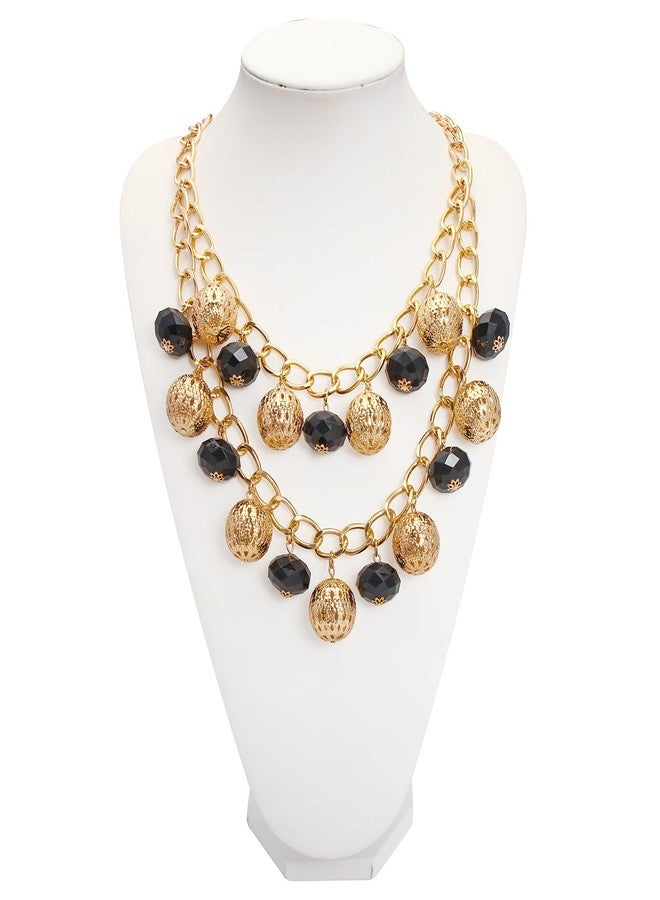 بوكار قلادة بوكار ذات خيطين من الخرز، قلادة سميكة مع قلادة، قلادة متعددة الطبقات للنساء كهدية (NK-10722-أسود) - Image 3