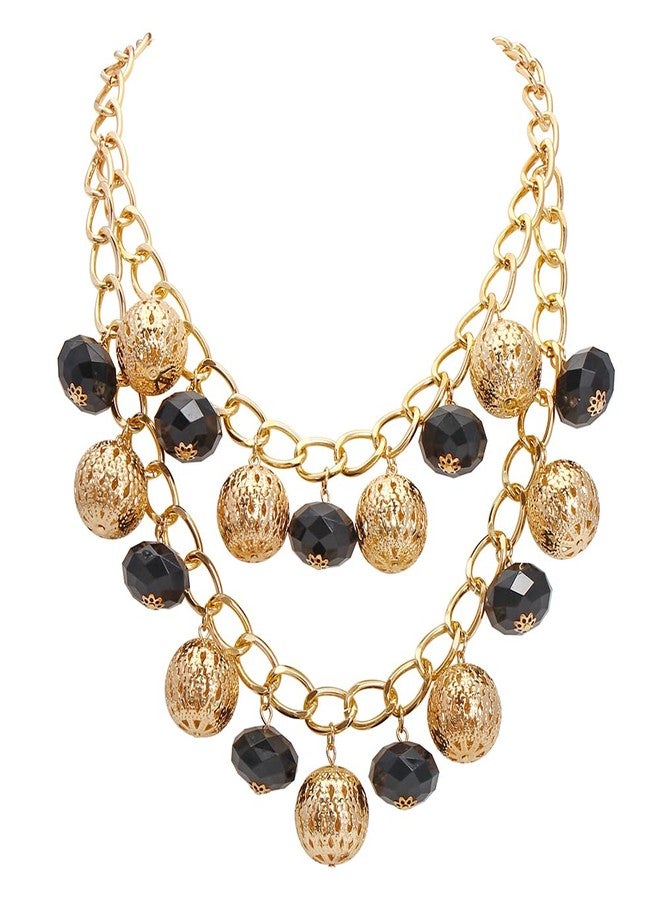 بوكار قلادة بوكار ذات خيطين من الخرز، قلادة سميكة مع قلادة، قلادة متعددة الطبقات للنساء كهدية (NK-10722-أسود) - Image 1