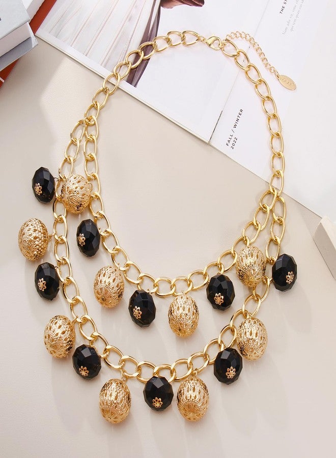 بوكار قلادة بوكار ذات خيطين من الخرز، قلادة سميكة مع قلادة، قلادة متعددة الطبقات للنساء كهدية (NK-10722-أسود) - Image 2