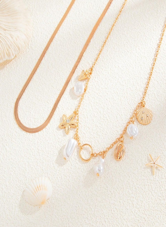 GLMOCM Seashell Starfish Waist Chain for Women Layered Pearl Shell Waist Chain Boho Conch Starfish Belly Body Chains Summer Beach Waist Body Jewelry for Women (Gold) - Image 5