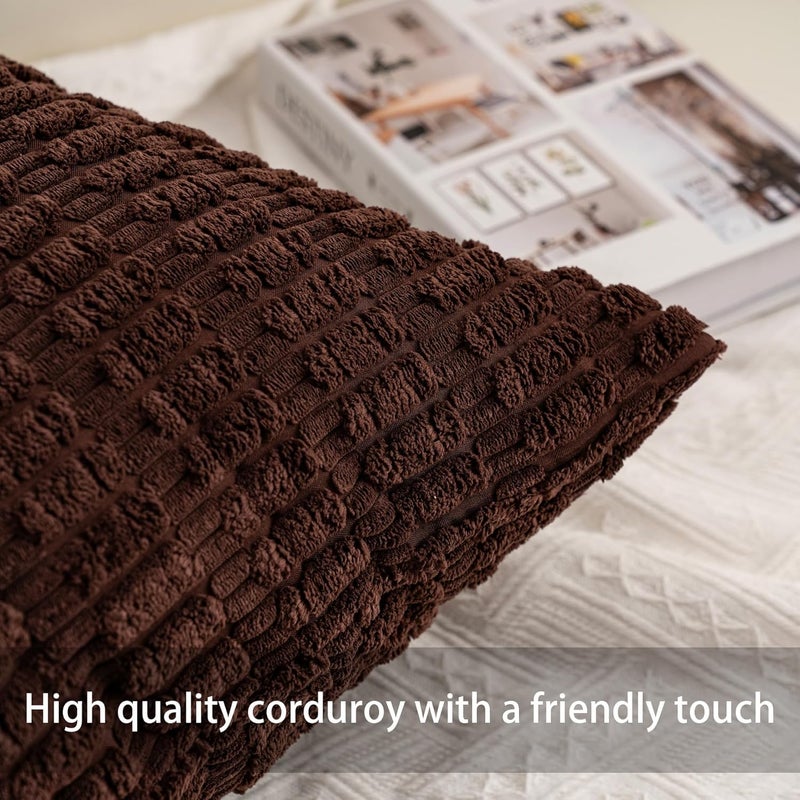 Aegero Pack of 2 Corduroy Decorative Throw Pillow Covers 26x26 InchSoft Striped Pillow Covers Modern Farmhouse Home Decor for Sofa Living Room Couch Bed（Dark Brown） - Image 2