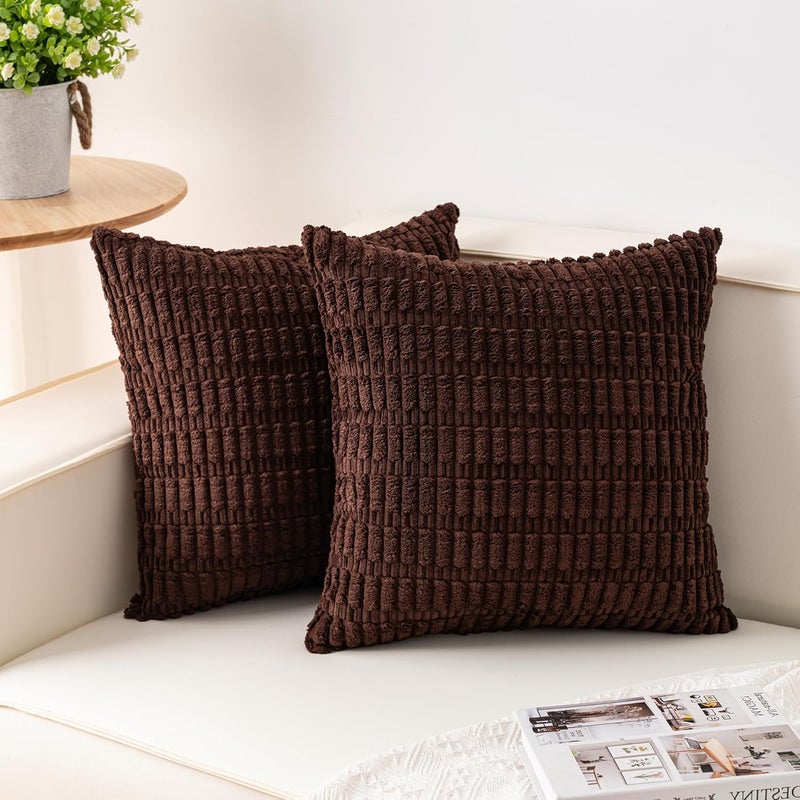 Aegero Pack of 2 Corduroy Decorative Throw Pillow Covers 26x26 InchSoft Striped Pillow Covers Modern Farmhouse Home Decor for Sofa Living Room Couch Bed（Dark Brown） - Image 1