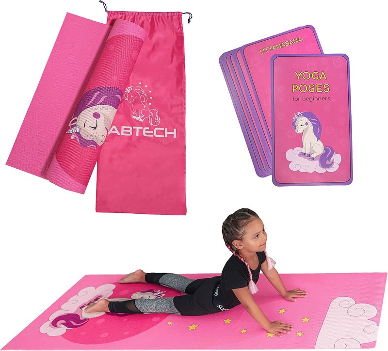 ABTECH Kids Yoga Mat Set - Comfortable Dinosaur Kid Yoga Mat Boy with 12 Yoga Cards, Storage Bag, Beige Play Mat Thick for Gymnastics Mat, Exercise Mat, No-Toxic and Non-Slip for Ages 3-12 - Image 1