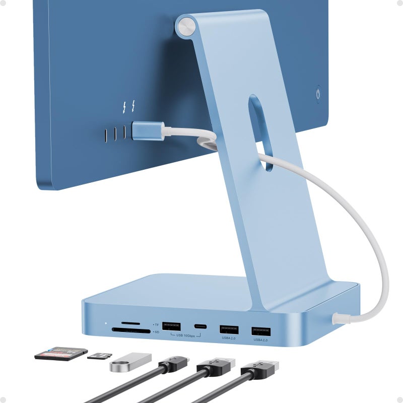 PULWTOP USB C HUB for iMac 24 inch 2021/2023/2024, PULWTOP USB Hub Adapter iMac Accessories for iMac M1/M3/M4 with USB C 10Gbps 3*USB A SD/TF, Docking Station Support Expand M.2 SSD (Not Included),Blue - Image 1