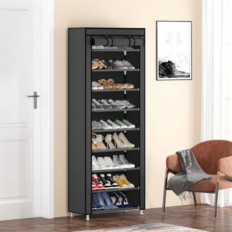 Calmootey 9 Tier Shoe Rack Organizer,Portable Shoe Shelf with Nonwoven Fabric Cover for Closet Hallway,Bedroom,Entryway,Grey - Image 1