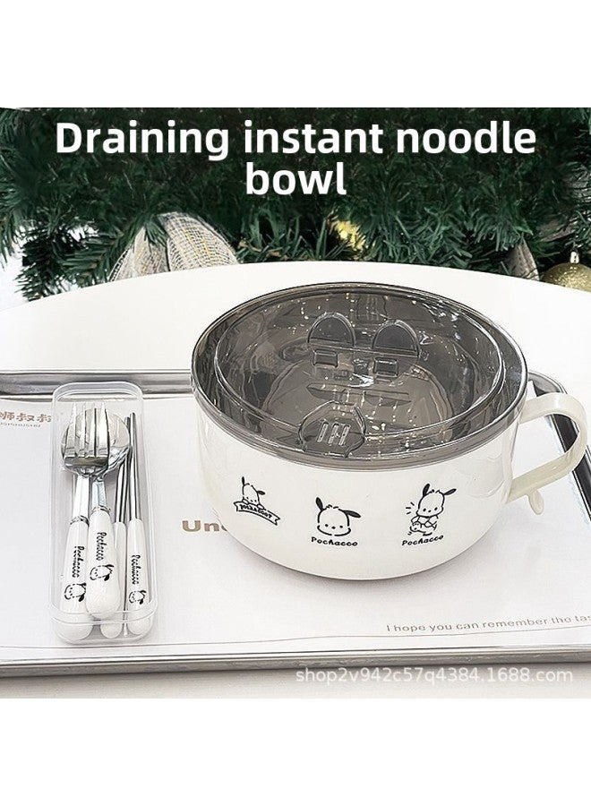 Patchagou Stainless Steel Instant Noodle Bowl With Lid Bowl Dormitory Student Instant Noodle Artifact Rice Bowl Instant Noodle Bowl Lunch Box Tableware-Specifications:Three Dogs-1000ml  - Image 1